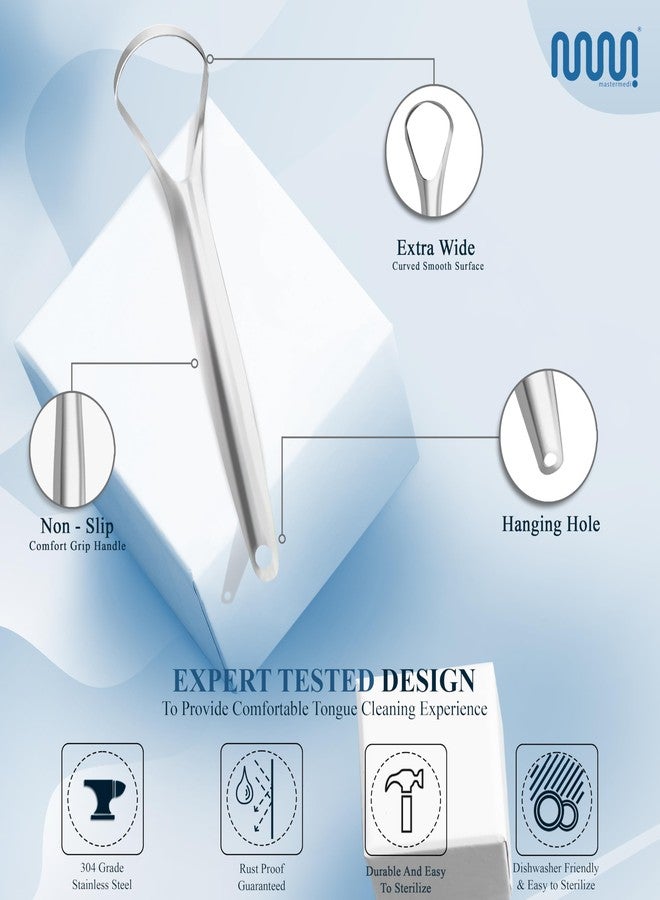 MasterMedi Tongue Scraper for Adults, 100% Stainless Steel for Bad Breath, Easy to Use, Tongue Cleaner for Oral Care (Pack of 3 with 1 Case - Image 3