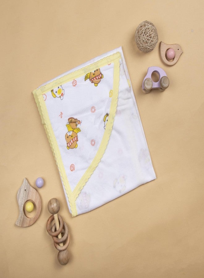 Tinycare Cotton Bath Hooded Towel for New Born, Extra Soft Terry Fabric Printed Towel for Kids/Toddler/Infants 72 x 72cm, Quick Absorbent, Reusable Napkins Bathing Towels (Yellow- 1P) 0-12 Months - Image 2