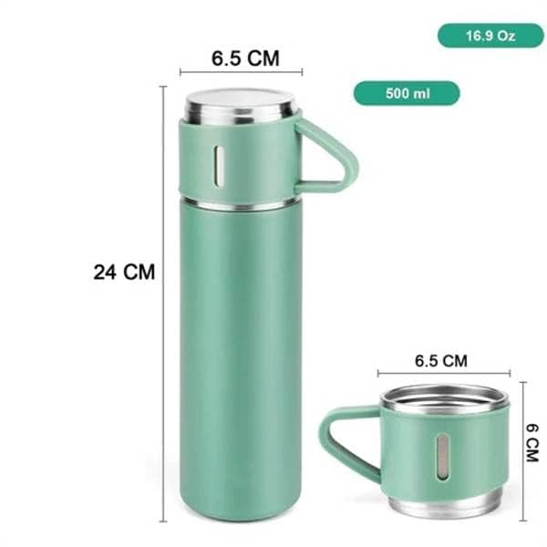 Generic NAMNKIT Stainless Steel Vacuum Insulated Flask Set with 3 Stainless Steel Cups Combo (500ml) for Coffee, Hot and Cold Water, Leak Proof, Easy to Carry,12Hrs Hot & Cold. (Green)  - Image 5