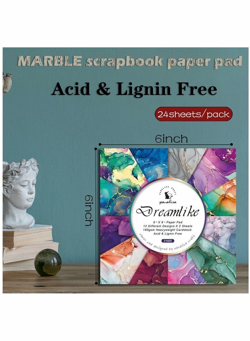 24 Sheets Scrapbook Paper Set, 6*6in Cardstock Pads, Single Sided Decorative Craft for Order Scrap DIY Photo Albums, Writing, Card Making