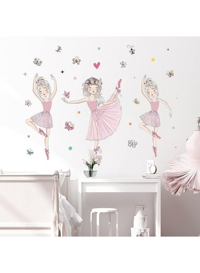 BPA 3 Pink Ballerina Baby Girls Wall Stickers, ULENDIS Removable Lovely Ballet Girls with Butterfly Wall Decals, Little Princess Wall Art Decor for Girls Bedroom Living Room Dance Room - Image 3