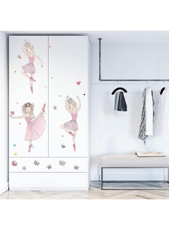 BPA 3 Pink Ballerina Baby Girls Wall Stickers, ULENDIS Removable Lovely Ballet Girls with Butterfly Wall Decals, Little Princess Wall Art Decor for Girls Bedroom Living Room Dance Room - Image 4