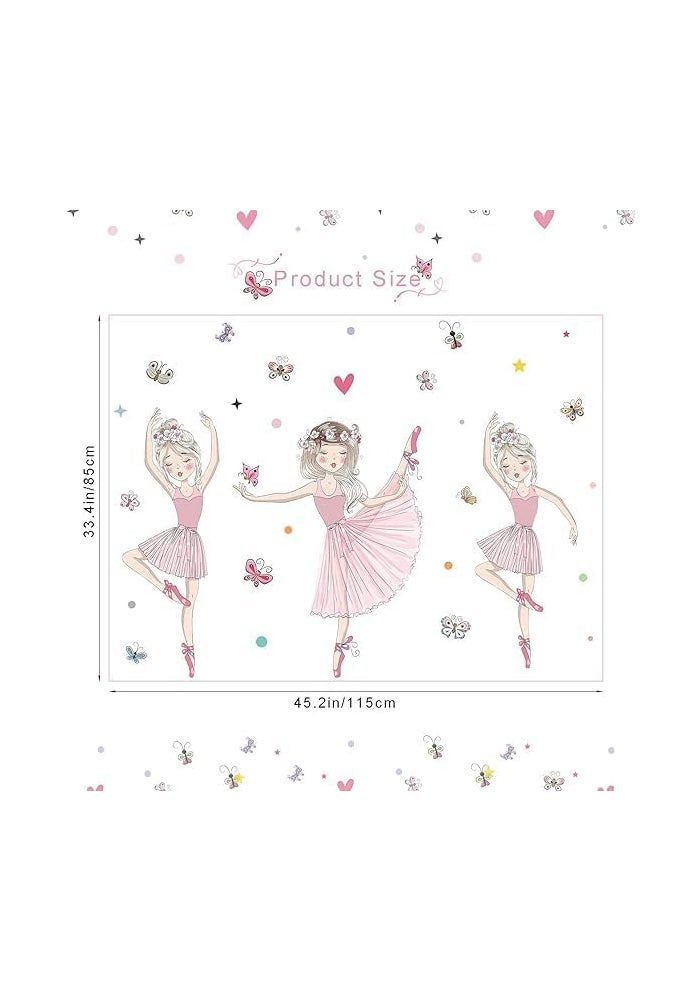 BPA 3 Pink Ballerina Baby Girls Wall Stickers, ULENDIS Removable Lovely Ballet Girls with Butterfly Wall Decals, Little Princess Wall Art Decor for Girls Bedroom Living Room Dance Room - Image 2
