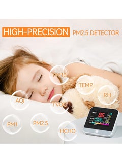 Excefore Air Quality Monitor, 9-in-1 Professional Air Quality Monitor PM2.5/PM10/CO2, Portable Temperature, Formaldehyde Detector, Humidity TVOC,Time Display Air Quality Tester, Confined Space Clean  - Image 4