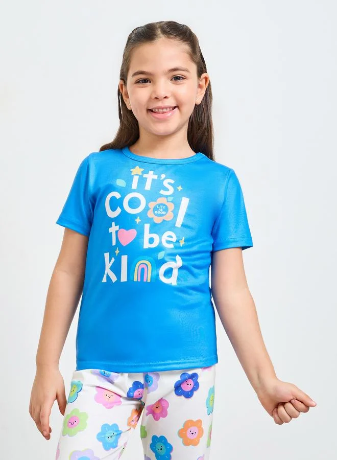 ستايلي Girls Daisy Print T-Shirt and Pants Pyjama Set