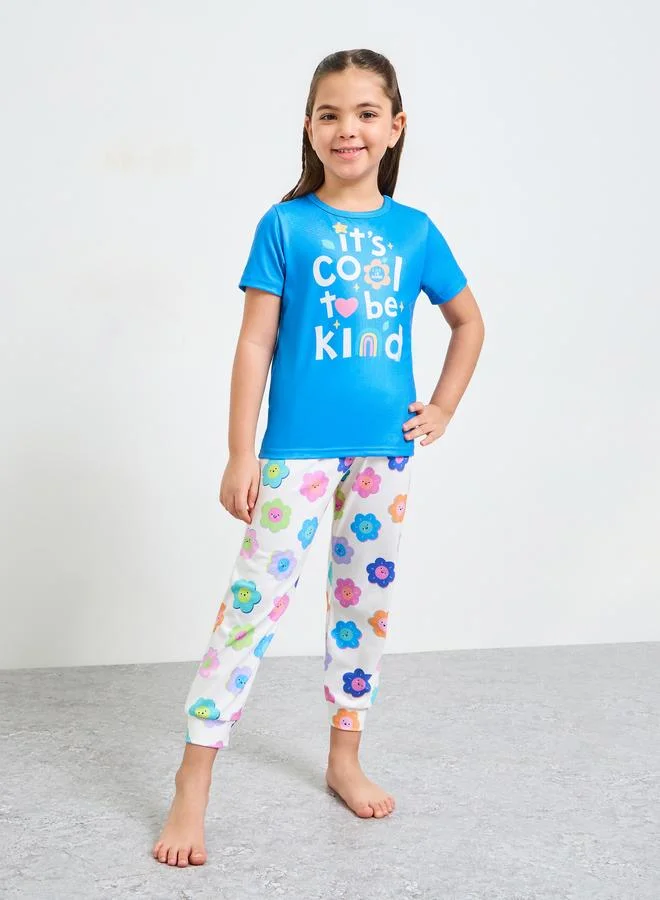 ستايلي Girls Daisy Print T-Shirt and Pants Pyjama Set