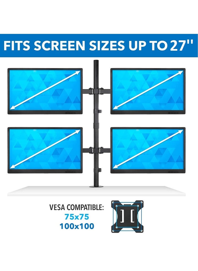 ELTRAZONE Quad LED LCD Monitor Desk Mount Adjustable Stand Holder Heavy Duty for 4 Screens 14"-26" | Height Adjustable | Gaming | Trading | Video Editing | Surveillance - Image 2