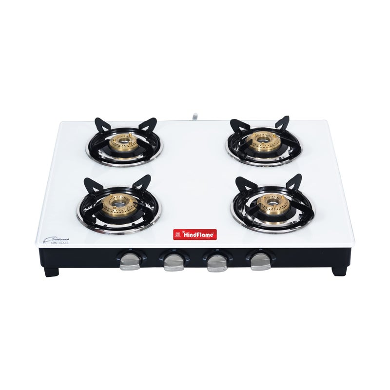 Hindflame 4 Burner Marvel White Premium Toughened Glass LPG Cooktop, Manual Ignition Gas Stove with 1 Year Warranty (ISI Approved) - Image 3
