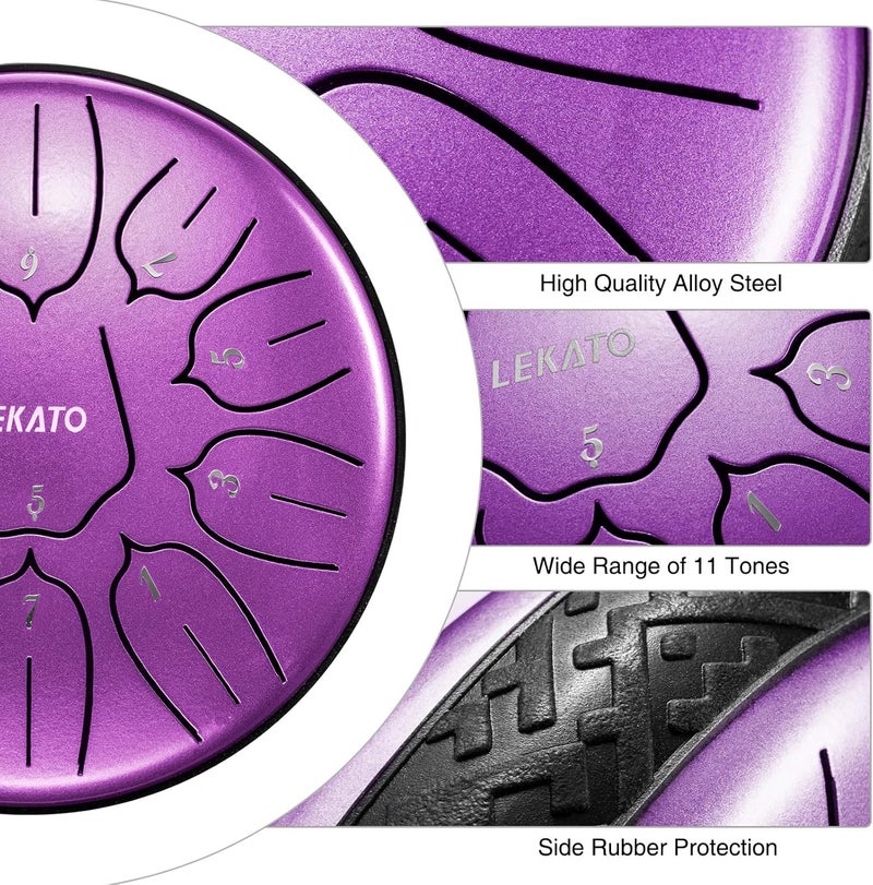 LEKATO Steel Tongue Drum 6 Inch 11 Notes, D Major Beginner Handpan Drum for Musical Education Zen Meditation Yoga, Gift for Families/Friends - Image 2