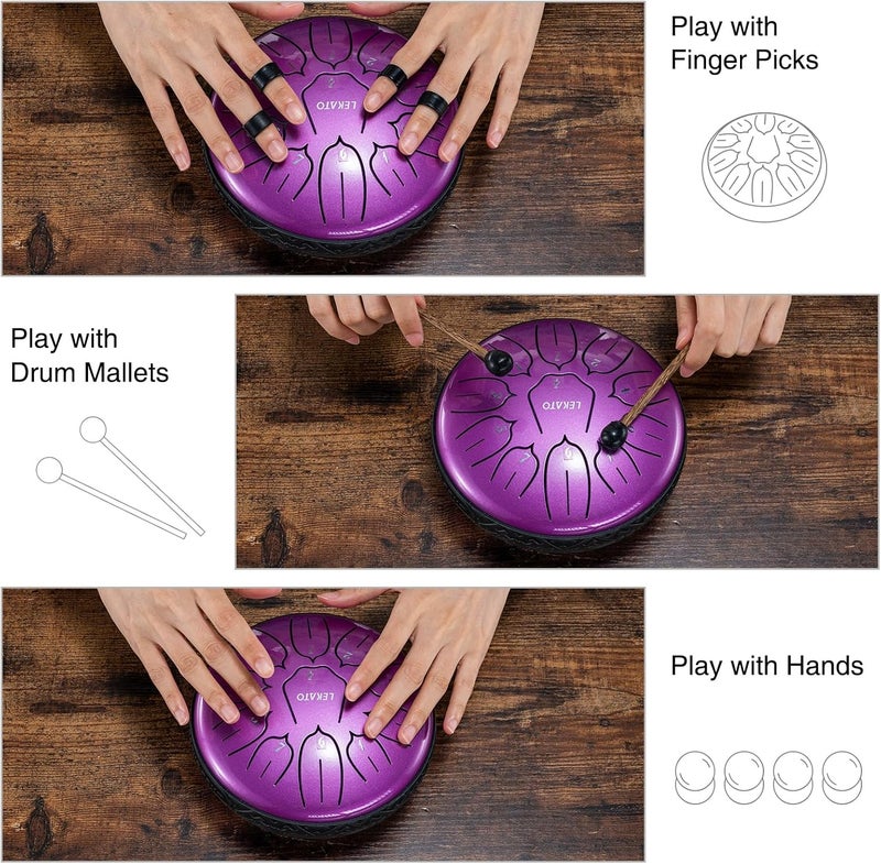 LEKATO Steel Tongue Drum 6 Inch 11 Notes, D Major Beginner Handpan Drum for Musical Education Zen Meditation Yoga, Gift for Families/Friends - Image 3