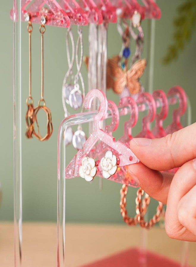 NiHome Glitter Acrylic Earring Holder with Unique Double-Tiered Design, Miniature Clothing Hangers with Spacious Storage for 48 Pairs, Mirror-Finish Display for Home Vanity & Retail Showrooms (Pink) - Image 5