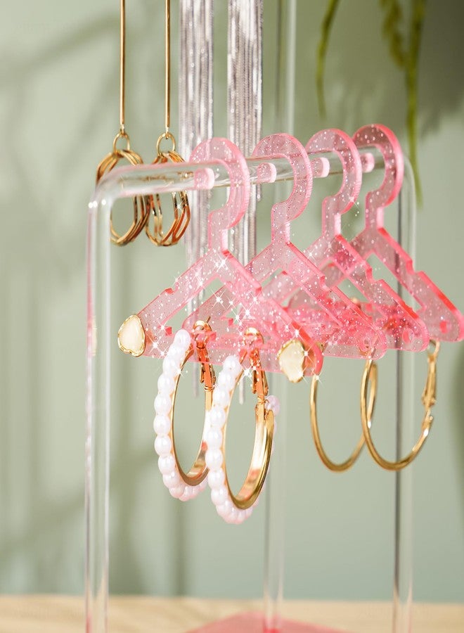 NiHome Glitter Acrylic Earring Holder with Unique Double-Tiered Design, Miniature Clothing Hangers with Spacious Storage for 48 Pairs, Mirror-Finish Display for Home Vanity & Retail Showrooms (Pink) - Image 4