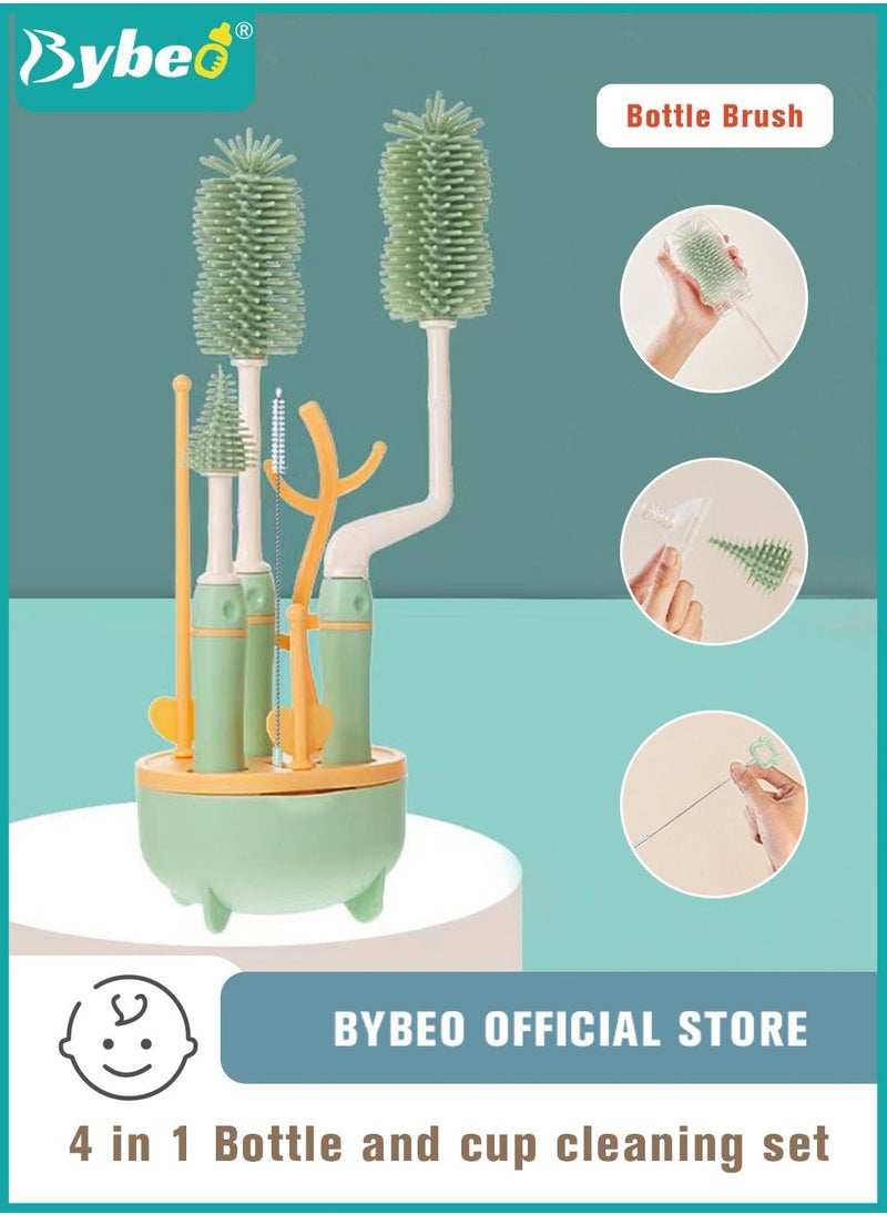 Bybeo 4 in 1 Silicone Baby Bottle Cleaning Brush Set with Stand, 360° Rotating Water Bottles Cleaner, Cup Gap Clean Brushes, 8 Piece Set  - Image 1