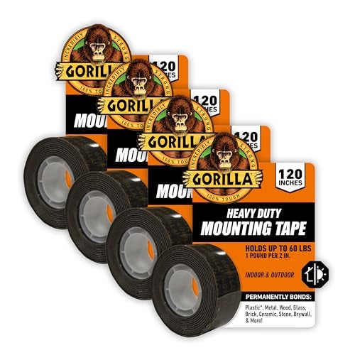 Gorilla Heavy Duty Double Sided Mounting Tape, Black Tape, 1" x 120" (Pack of 4) - Weatherproof for Indoor or Outdoor - Image 1