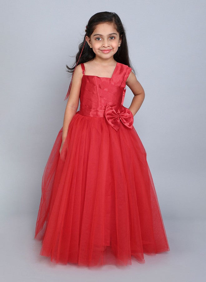 PinkChick Red One Shoulder Satin Maxi Dress for Girls - Image 1