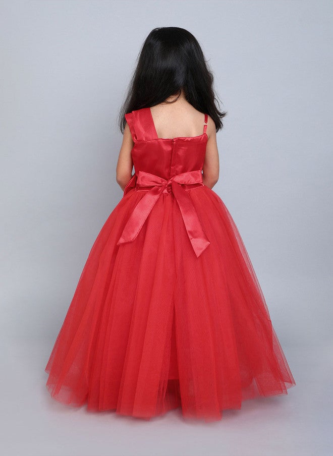 PinkChick Red One Shoulder Satin Maxi Dress for Girls - Image 5