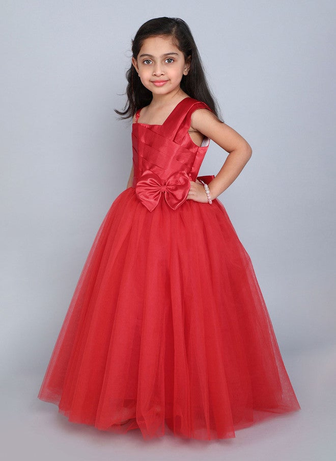 PinkChick Red One Shoulder Satin Maxi Dress for Girls - Image 4
