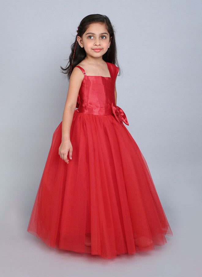 PinkChick Red One Shoulder Satin Maxi Dress for Girls - Image 3