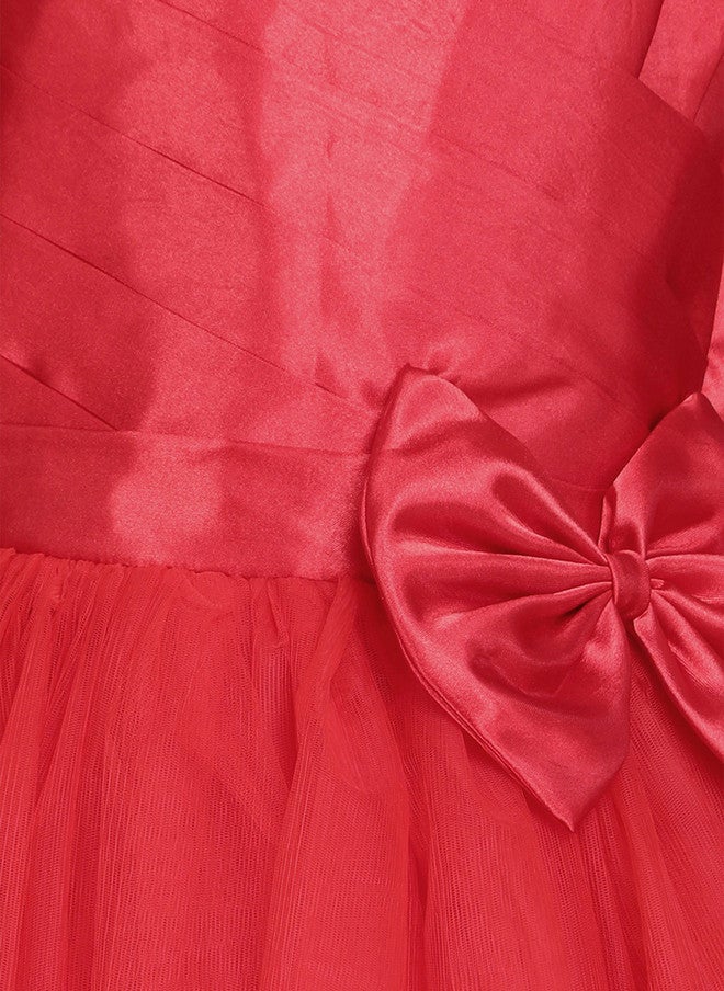 PinkChick Red One Shoulder Satin Maxi Dress for Girls - Image 2