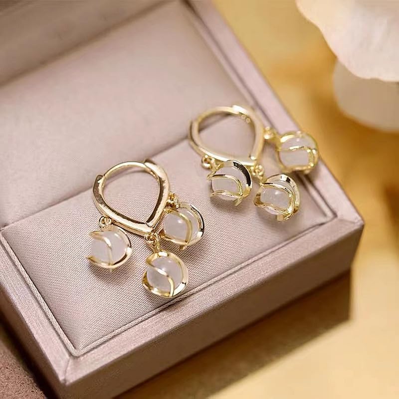 MEENAZ Earrings For Women & Girls | Fashion Hoops Bali Clip On Drop Earring | Korean Gold Plated | Round Shaped Drops pearl | Birthday & Anniversary Gift pearl earrings earrings set for women - Image 3