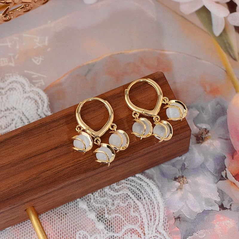 MEENAZ Earrings For Women & Girls | Fashion Hoops Bali Clip On Drop Earring | Korean Gold Plated | Round Shaped Drops pearl | Birthday & Anniversary Gift pearl earrings earrings set for women - Image 4