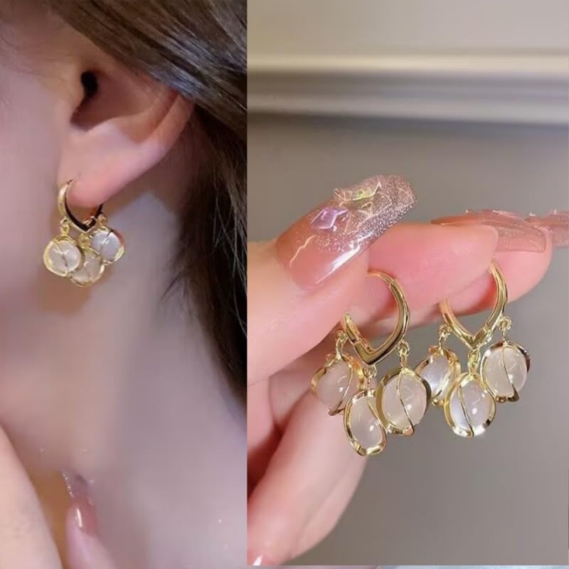 MEENAZ Earrings For Women & Girls | Fashion Hoops Bali Clip On Drop Earring | Korean Gold Plated | Round Shaped Drops pearl | Birthday & Anniversary Gift pearl earrings earrings set for women - Image 5