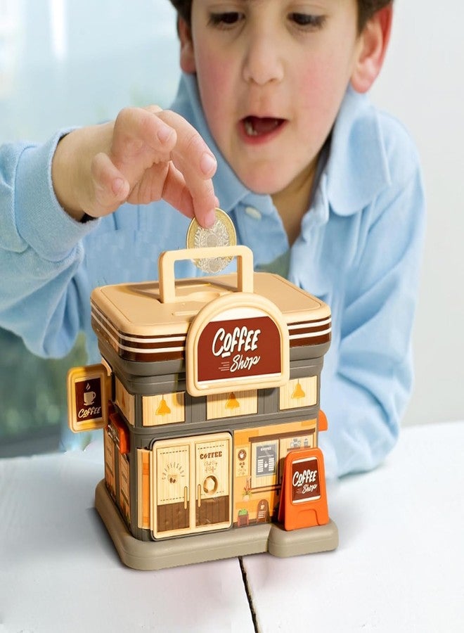 MALLEXO Realistic Coffee Shop Playset Piggy Bank for Kids | 1 PCS Money Bank with Key Rotate Lock Restaurant Pretend Play Set Gullak for Boys | Girls Birthday Gift for Children Education & Decor Items - Image 2