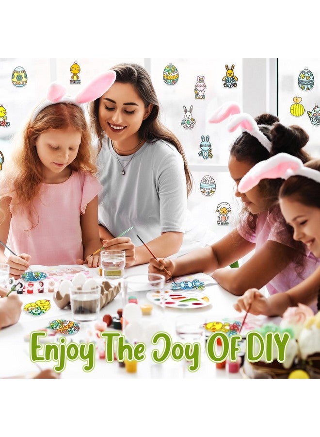 Geyee 130 Pcs Easter Window Art Craft Kit Set Include 64 Easter Eggs Rabbits Chickens Suncatcher Ornaments 64 Suction Hook and 2 Elastic Cord for DIY Crafts Party Decorations - Image 3