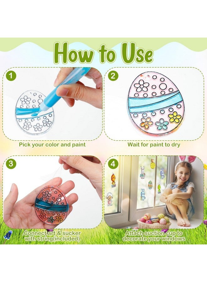 Geyee 130 Pcs Easter Window Art Craft Kit Set Include 64 Easter Eggs Rabbits Chickens Suncatcher Ornaments 64 Suction Hook and 2 Elastic Cord for DIY Crafts Party Decorations - Image 2