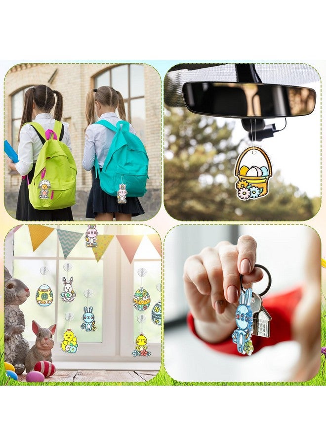 Geyee 130 Pcs Easter Window Art Craft Kit Set Include 64 Easter Eggs Rabbits Chickens Suncatcher Ornaments 64 Suction Hook and 2 Elastic Cord for DIY Crafts Party Decorations - Image 4