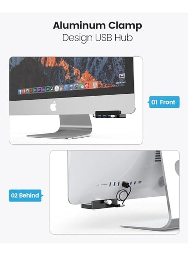 Excefore Usb 3.0 Hub Clamp Adapter Aluminum 4 Port Usb Splitter With Extra Power Supply Port And 4.92 Ft Data Cable Ultra Portable Usb Expander For Imac Laptop Pc - Image 3
