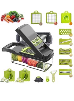 ELTRAZONE Vegetable Chopper Onion Chopper Pro Spiralizer Multifunctional 15 in 1 Chopper, Kitchen Mandoline Slicer Veggie Cutter With 10 Blades, Potato Tomato Garlic Salad Chopper with Container.  - Image 1