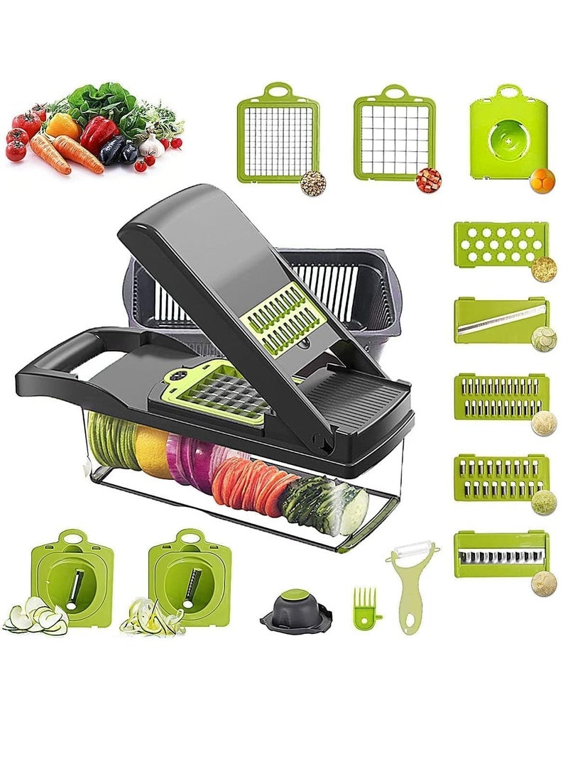 ELTRAZONE - Vegetable Chopper Onion Chopper Pro Spiralizer Multifunctional 15 in 1 Chopper, Kitchen Mandoline Slicer Veggie Cutter With 10 Blades, Potato Tomato Garlic Salad Chopper with Container. - Image 1