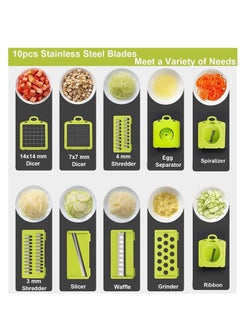 ELTRAZONE Vegetable Chopper Onion Chopper Pro Spiralizer Multifunctional 15 in 1 Chopper, Kitchen Mandoline Slicer Veggie Cutter With 10 Blades, Potato Tomato Garlic Salad Chopper with Container.  - Image 2