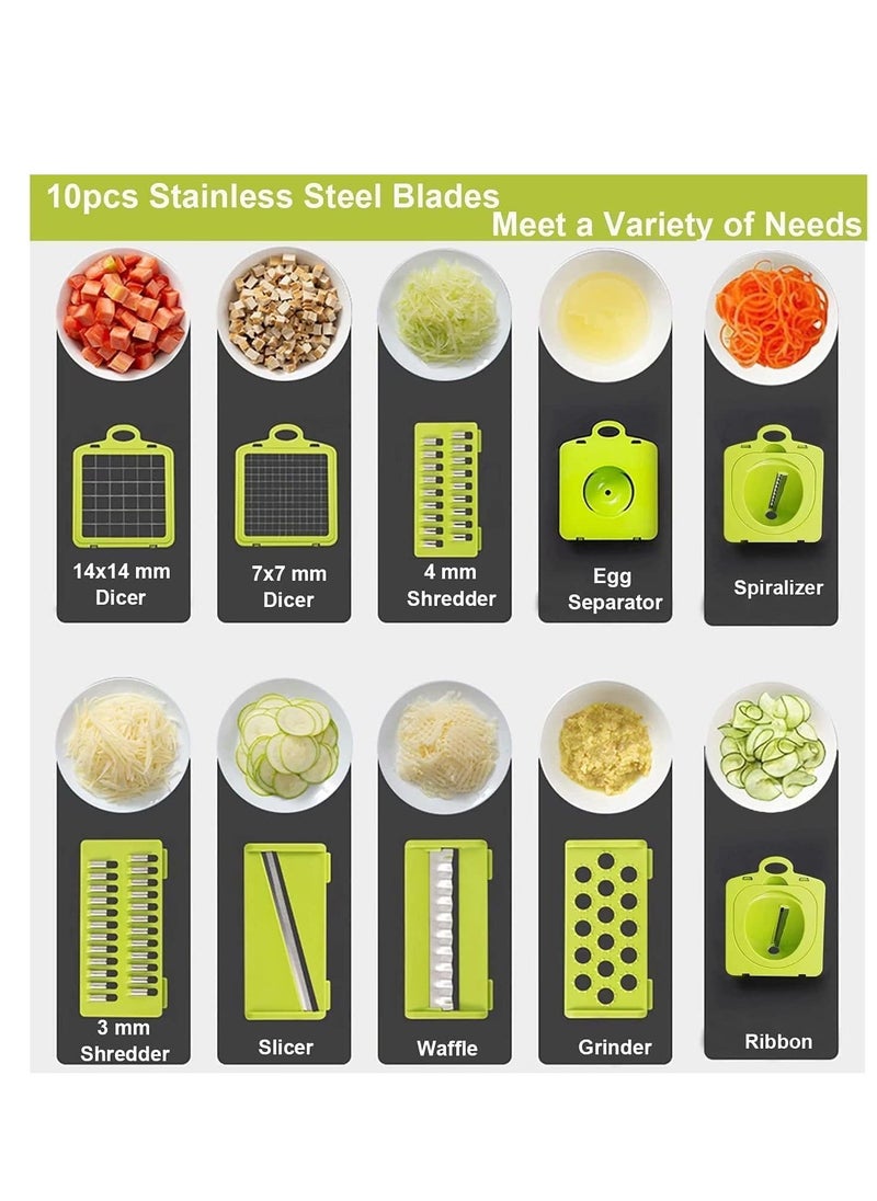 ELTRAZONE - Vegetable Chopper Onion Chopper Pro Spiralizer Multifunctional 15 in 1 Chopper, Kitchen Mandoline Slicer Veggie Cutter With 10 Blades, Potato Tomato Garlic Salad Chopper with Container. - Image 1