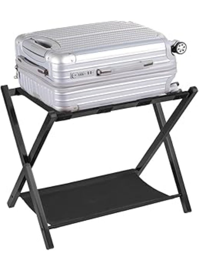 P رف أمتعة لغرفة الضيوف، حامل حقيبة سفر مع رف تخزين وحزام من النايلون، إطار فولاذي متين، قابل للطي لسهولة التخزين، رف أمتعة قابل للطي للفنادق وغرف النوم