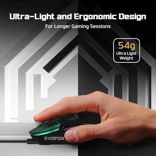 EvoFox Phantom Air Ultra Lightweight Gaming Mouse 54g | Upto 1000Hz Polling Rate, 7000 FPS, 12800 DPI | Honeycomb RGB Lighting | Fully Programmable with Windows Software & On-Board Memory | Black - Image 5