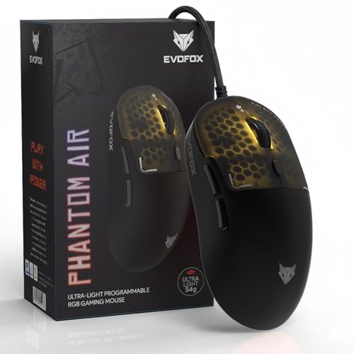 EvoFox Phantom Air Ultra Lightweight Gaming Mouse 54g | Upto 1000Hz Polling Rate, 7000 FPS, 12800 DPI | Honeycomb RGB Lighting | Fully Programmable with Windows Software & On-Board Memory | Black - Image 1