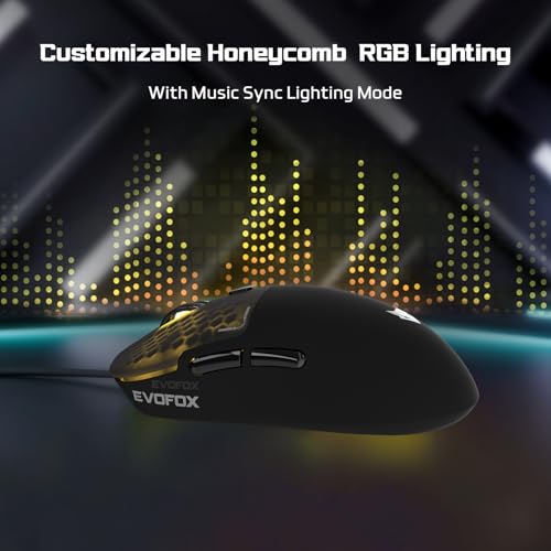 EvoFox Phantom Air Ultra Lightweight Gaming Mouse 54g | Upto 1000Hz Polling Rate, 7000 FPS, 12800 DPI | Honeycomb RGB Lighting | Fully Programmable with Windows Software & On-Board Memory | Black - Image 3