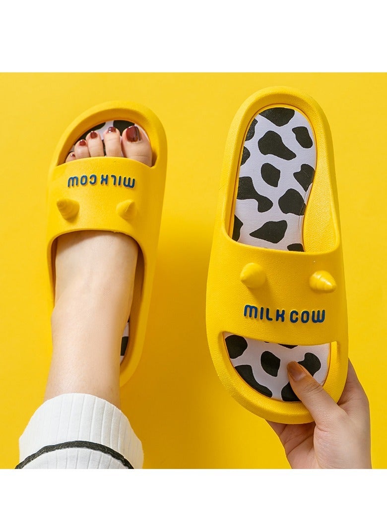 Cute Cow Horn EVA Slide Slippers for Women and Men, Non Slip Quick Dry Shower Slides with Cow Print Insole, Thick Cushion Waterproof Open Toe House Slippers for Bedroom Bathroom Hotel Travel - Image 1