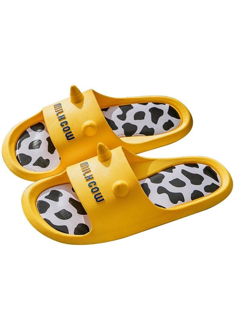 Cute Cow Horn EVA Slide Slippers for Women and Men, Non Slip Quick Dry Shower Slides with Cow Print Insole, Thick Cushion Waterproof Open Toe House Slippers for Bedroom Bathroom Hotel Travel - Image 3