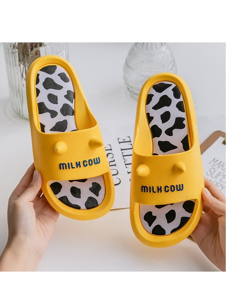 Cute Cow Horn EVA Slide Slippers for Women and Men, Non Slip Quick Dry Shower Slides with Cow Print Insole, Thick Cushion Waterproof Open Toe House Slippers for Bedroom Bathroom Hotel Travel - Image 2