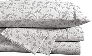 Reborn Recycled Fiber and BCI Cotton Percale Sheet Set, Arna Grey Birds, Queen - Image 1