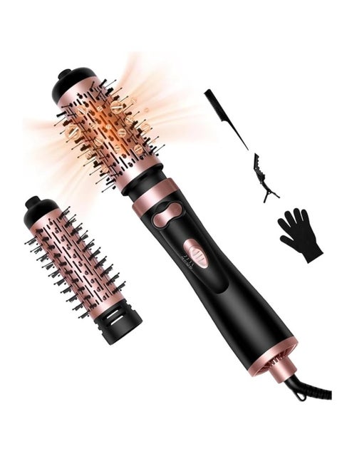 Hair Dryer Brush, 3-in-1 Rotating Round Hot Air Spin Brush Set with 2 Brushes (2" & 1.5"), Negative Ionic Blow Volumizer, 2 Detachable Auto-Rotating Curling Brush,Dry as You Style, Black&Gold