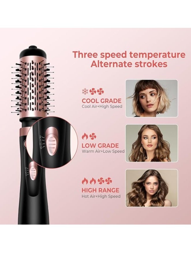 Hair Dryer Brush, 3-in-1 Rotating Round Hot Air Spin Brush Set with 2 Brushes (2" & 1.5"), Negative Ionic Blow Volumizer, 2 Detachable Auto-Rotating Curling Brush,Dry as You Style, Black&Gold