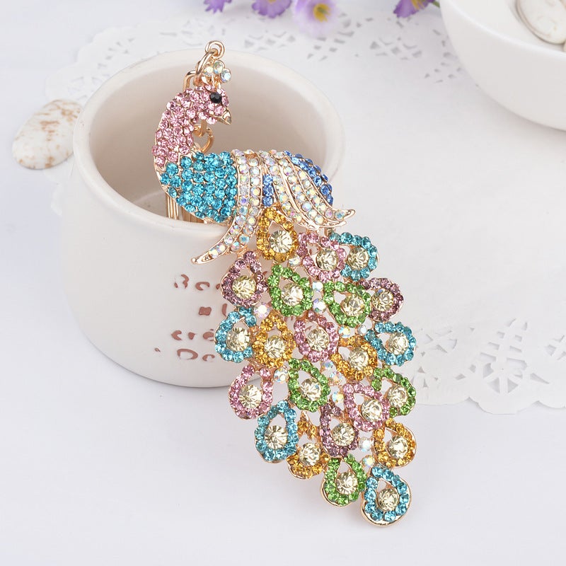 Luxury Rhinestone Peacock Keychain Colored Diamond