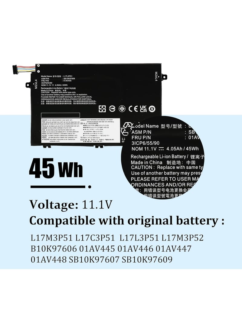 Terabyte REPLACEMENT L17M3P52 01AV447 Laptop Battery Compatible with Lenovo ThinkPad E480 E485 E495 E580 E585 E490 E590 E595 Series Notebook SB10K97608 L17M3P51 L17L3P51 SB10K97607 01AV446 01AV445 01AV448  - Image 2