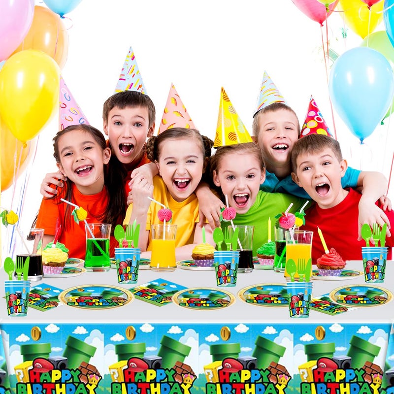 JU XIN 81Pcs Video Game Birthday Party Supplies, Video Game Set Disposable Dinner Tableware Plates Napkins Cups Knives Spoons Forks Kids Birthday Party Decorations Serve 20 - Image 5
