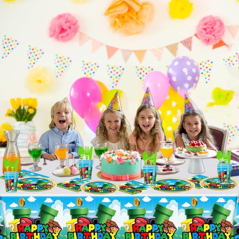 JU XIN 81Pcs Video Game Birthday Party Supplies, Video Game Set Disposable Dinner Tableware Plates Napkins Cups Knives Spoons Forks Kids Birthday Party Decorations Serve 20 - Image 4