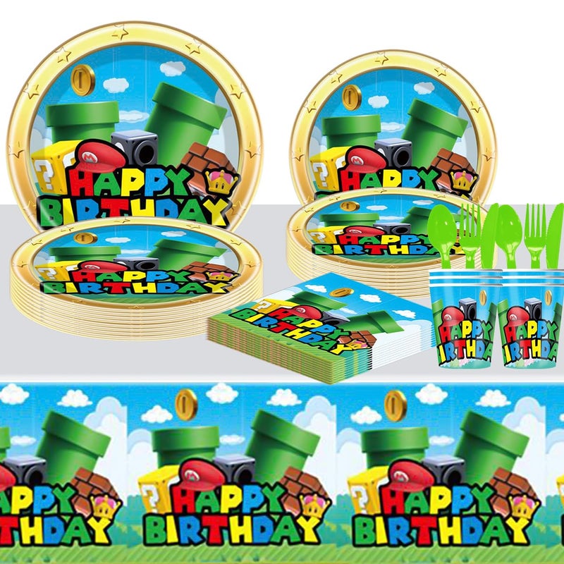 JU XIN 81Pcs Video Game Birthday Party Supplies, Video Game Set Disposable Dinner Tableware Plates Napkins Cups Knives Spoons Forks Kids Birthday Party Decorations Serve 20 - Image 3